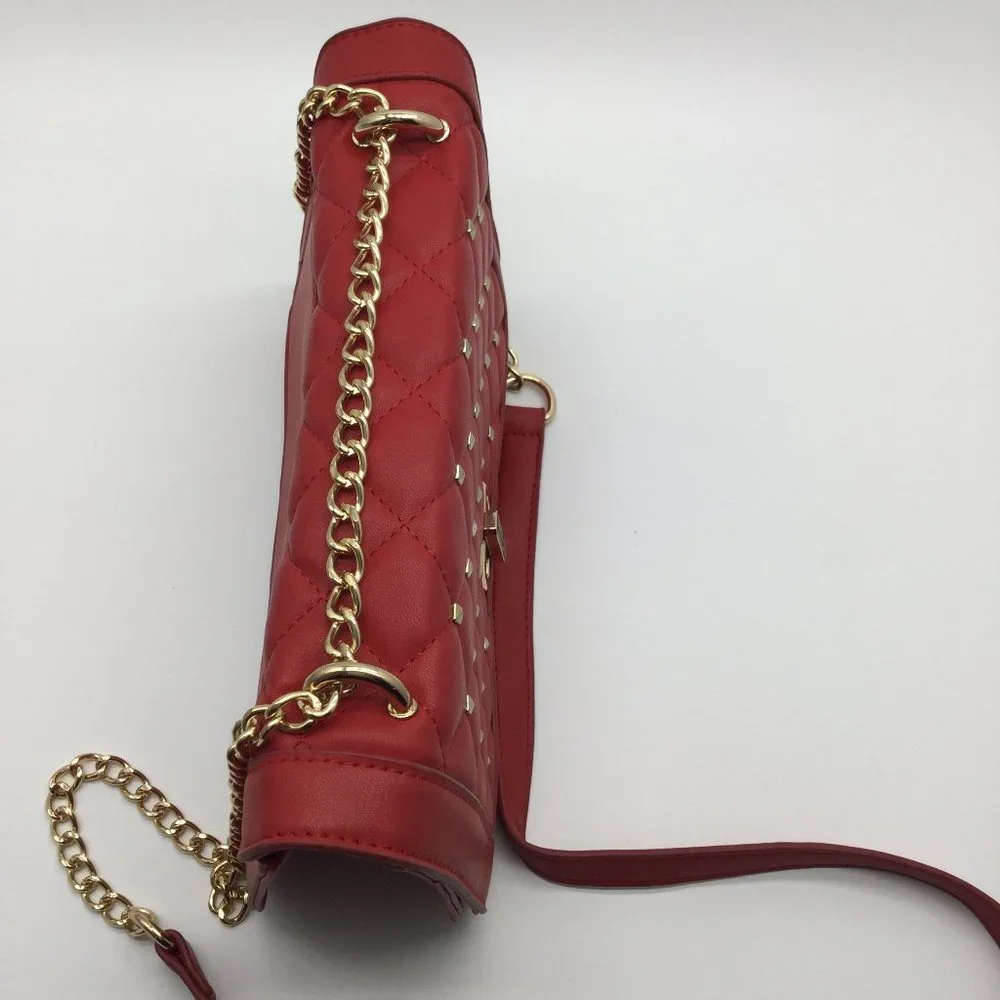 Badgley Mischka Red Quilted Flap Faux Leather Purse